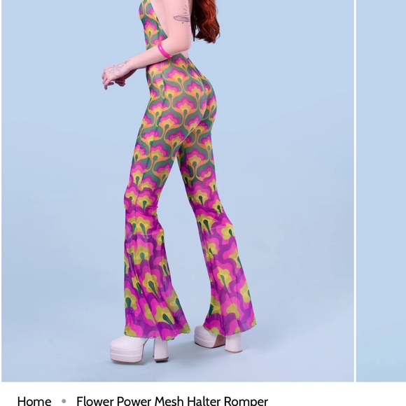 Badinka Flower Power Mesh Halter Romper XS NWT - Picture 3 of 3